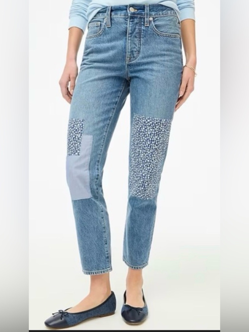 J. Crew Blue Denim Boyfriend Jeans with Floral Patchwork size 26 Women’s